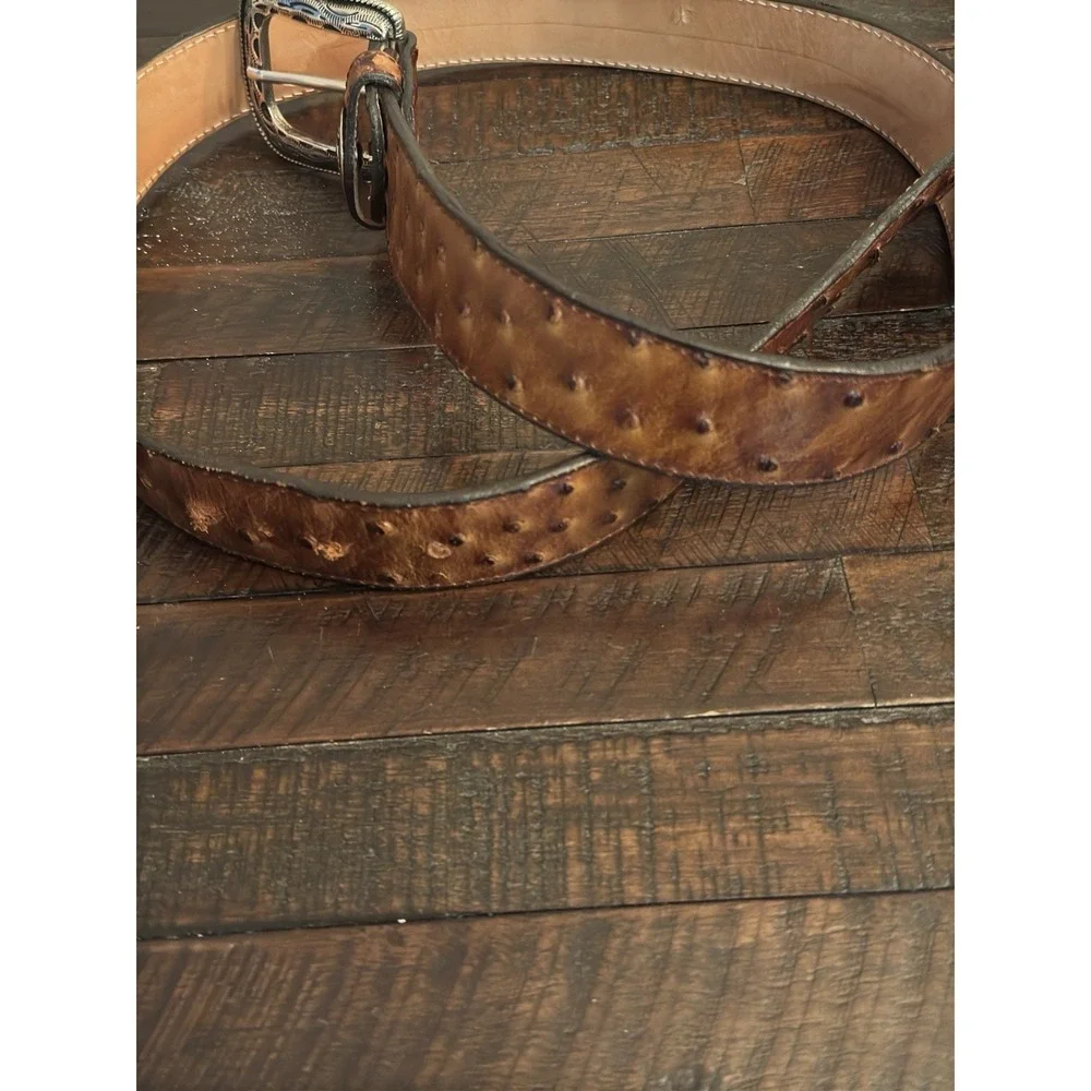 Vintage Calibre.44 genuine OSTRICH SKIN buckle belt 42 Rebulica Mexicana